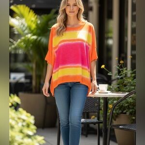 RARE Gilda Midani Hand Dye Art To Wear  Colorblock Orange Pink Yellow Oversize S